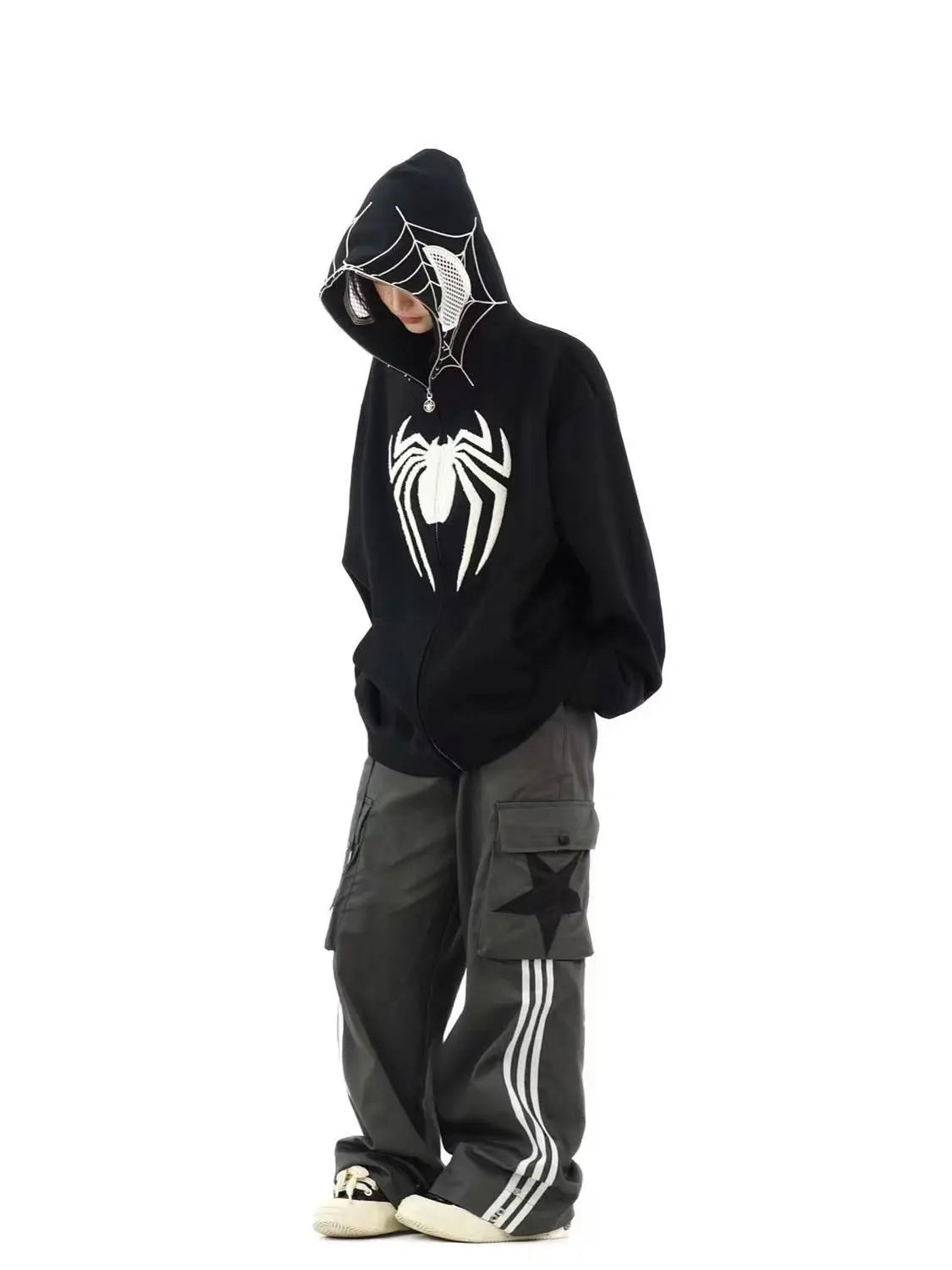 Oversized Y2K Spider Zip-Up Hoodie