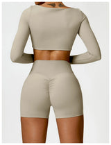 2-Piece Women's High-Waist Yoga Set – Seamless Long Sleeve Workout Suit
