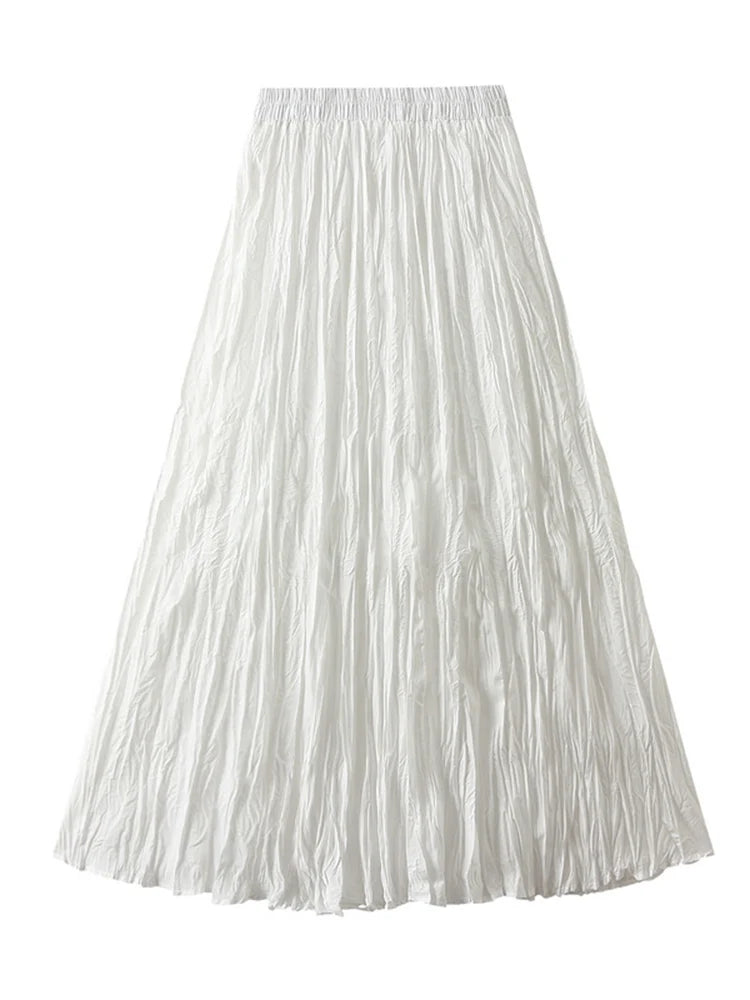 Women's Pleated Maxi Skirt – Elegant A-Line Beach Style
