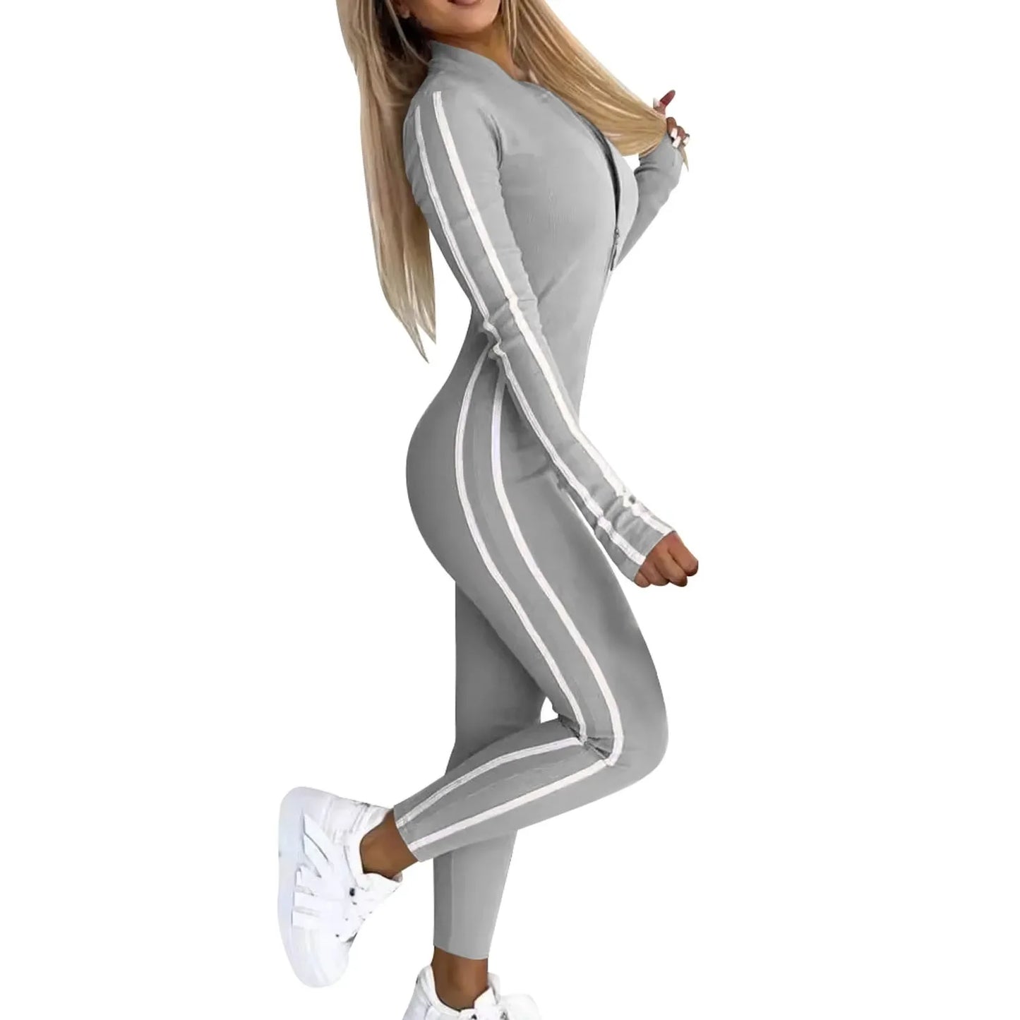 Winter Warm Slim Fit Half-Zip Jumpsuit | Elegant One-Piece Yoga & Sports Overalls