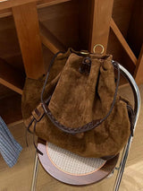 European And American Frosted Suede Bucket Type Backpack Retro Large Capacity Portable Single Shoulder Diagonal Cross Bag Trendy