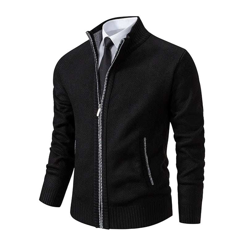 Men’s Fleece-Lined Stand Collar Cardigan