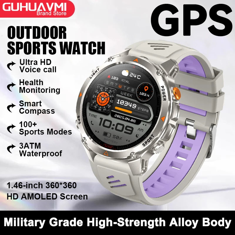 2026 New Military Bluetooth Call Smart Watch Built-in GPS Compass Barometric Altimeter 10ATM Waterproof Sports Smartwatches Men