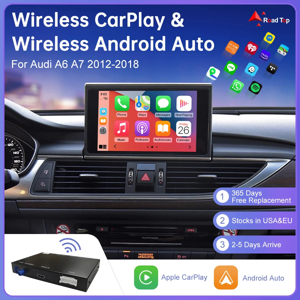 Road Top Wireless CarPlay & Android Auto for Audi A6/A7 2012–2018