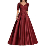 A Line Women Evening Dresses Satin Appliques V Neck Prom Party Gowns Formal Occasion robes de soirée