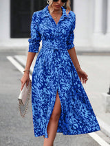 Elegant Print Belted Midi Dress