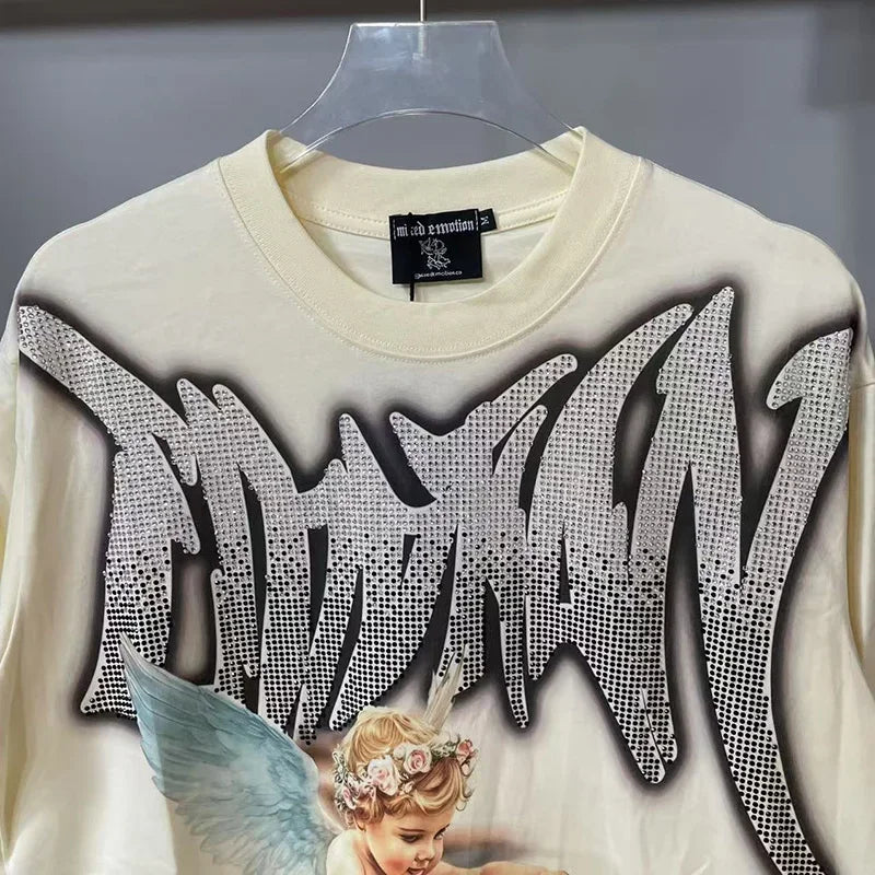 MIXED EMOTION Oversized Cotton Rhinestone T-Shirt