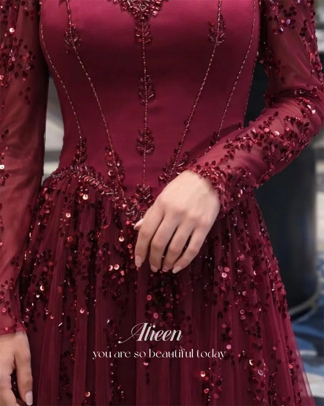 Aileen Tulle Off-Shoulder Burgundy Ball Gown