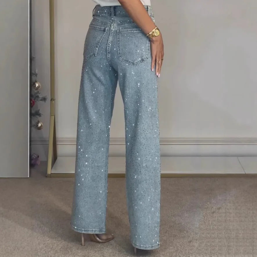 Women's High-Waist Stretch Straight Jeans | Distressed Denim