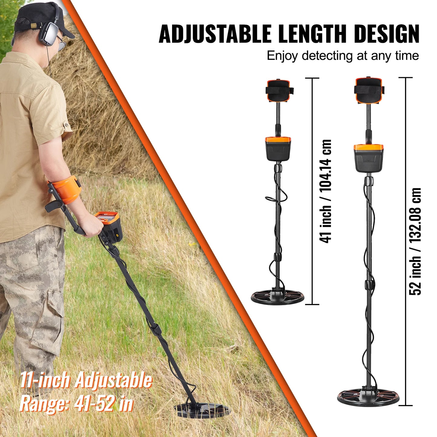 SucceBuy Metal Detector for Adults & Kids 10Inch Waterproof Search Coil + LCD Display 7 Modes Adjustable 41''-52'' Aluminum Stem