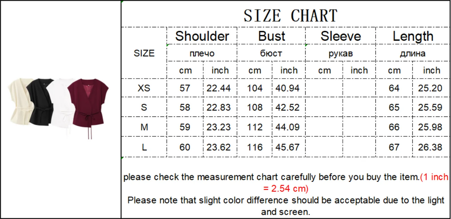 2-Piece Sleeveless V-Neck Trouser Set with Belt – Summer Commuter Wide Leg Suit