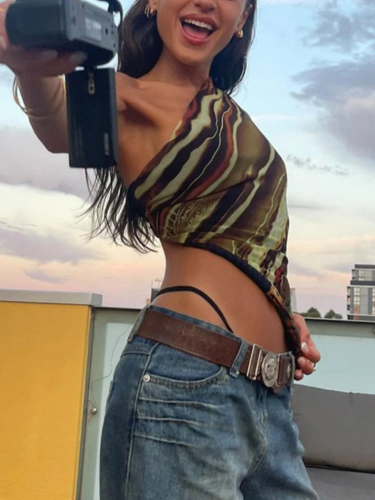 Y2K Asymmetrical Single-Shoulder Crop Top