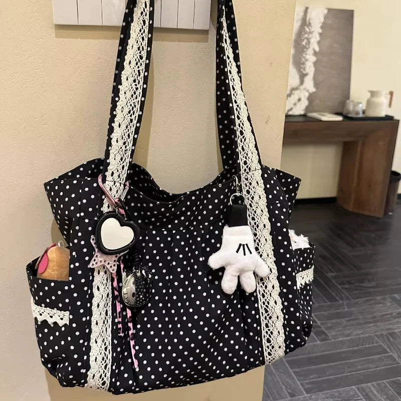 Vintage Canvas Lace Shoulder Bag – Elegant Tote