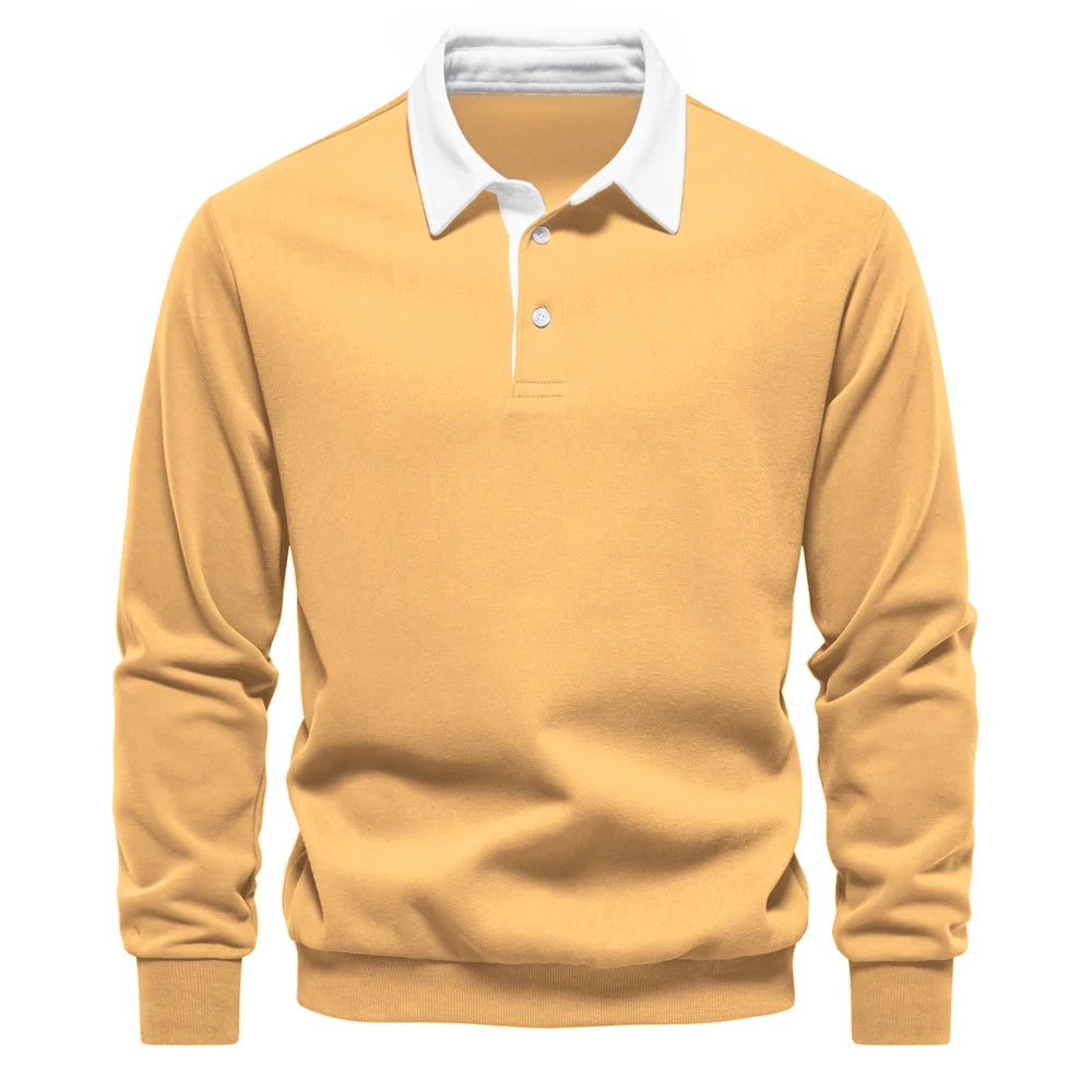 Men’s Cotton-Blend Polo Collar Sweatshirt