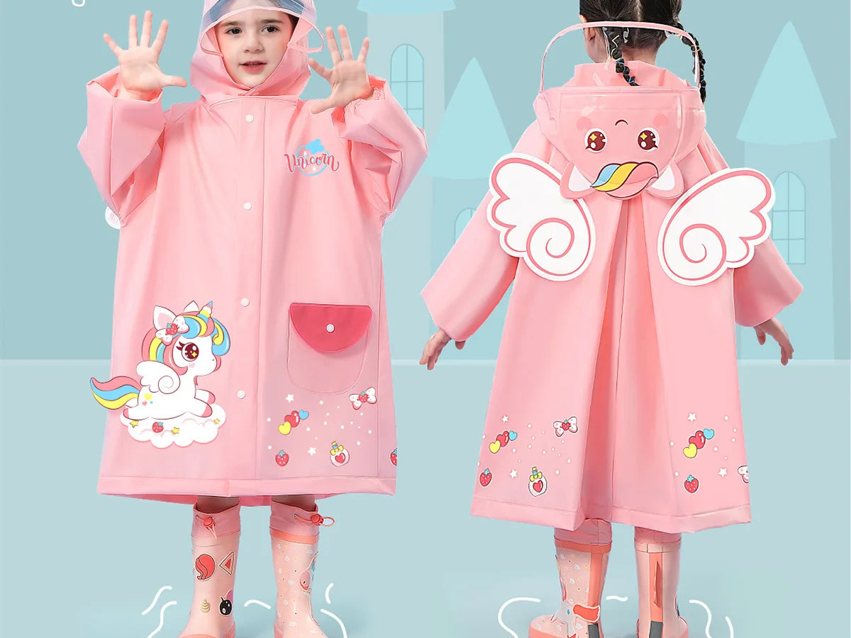 Kids' Whimsical Waterproof Raincoat with Backpack Space
