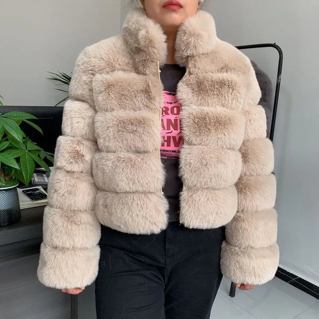 Elegant Winter Faux Fox Fur Crop Jacket
