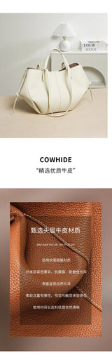 2025 leather shoulder bag versatile niche handbag, top layer cowhide commuting high-end feeling, large capacity tote bag for wom