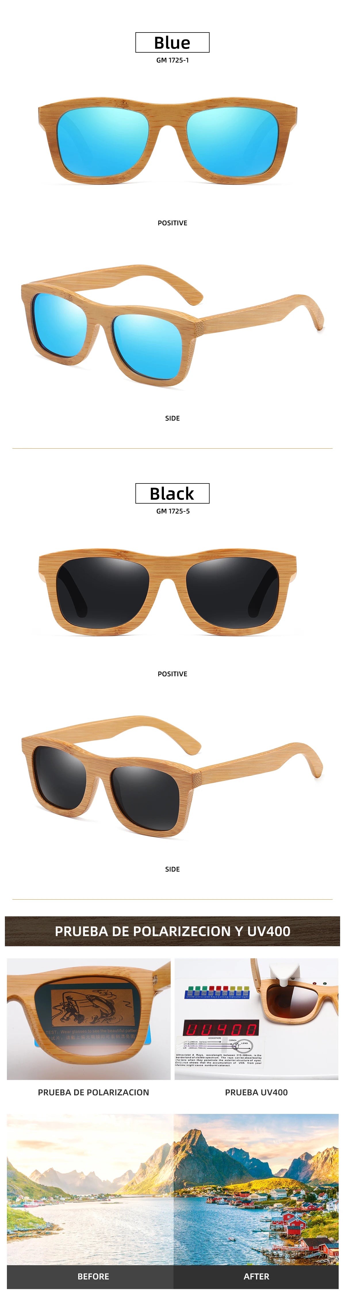 GM - Vintage Bamboo And Wood Sunglasses, Handmade,, Fashion, Sports Glasses,1725VIP
