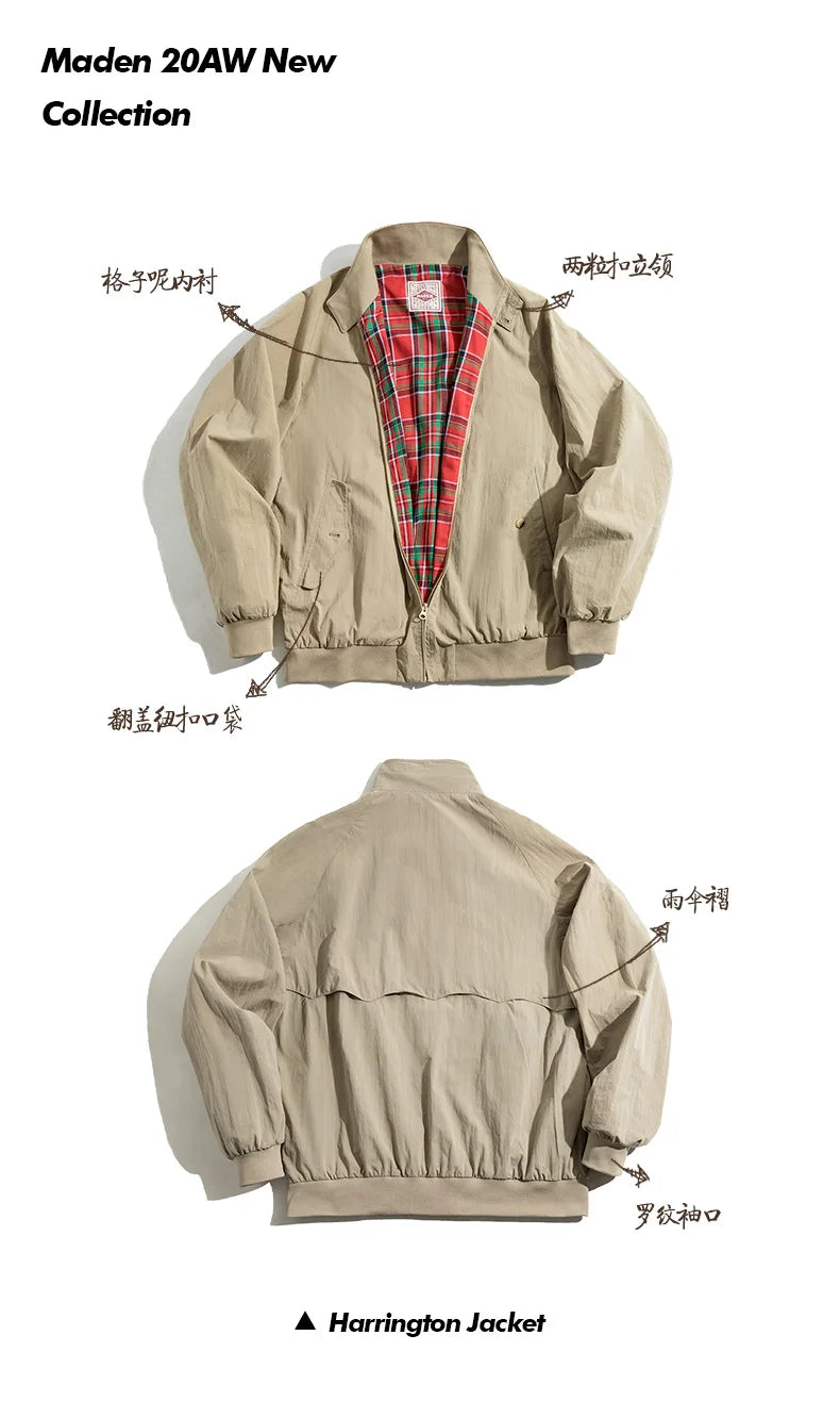 MADEN Men's Vintage Khaki Moto Jacket