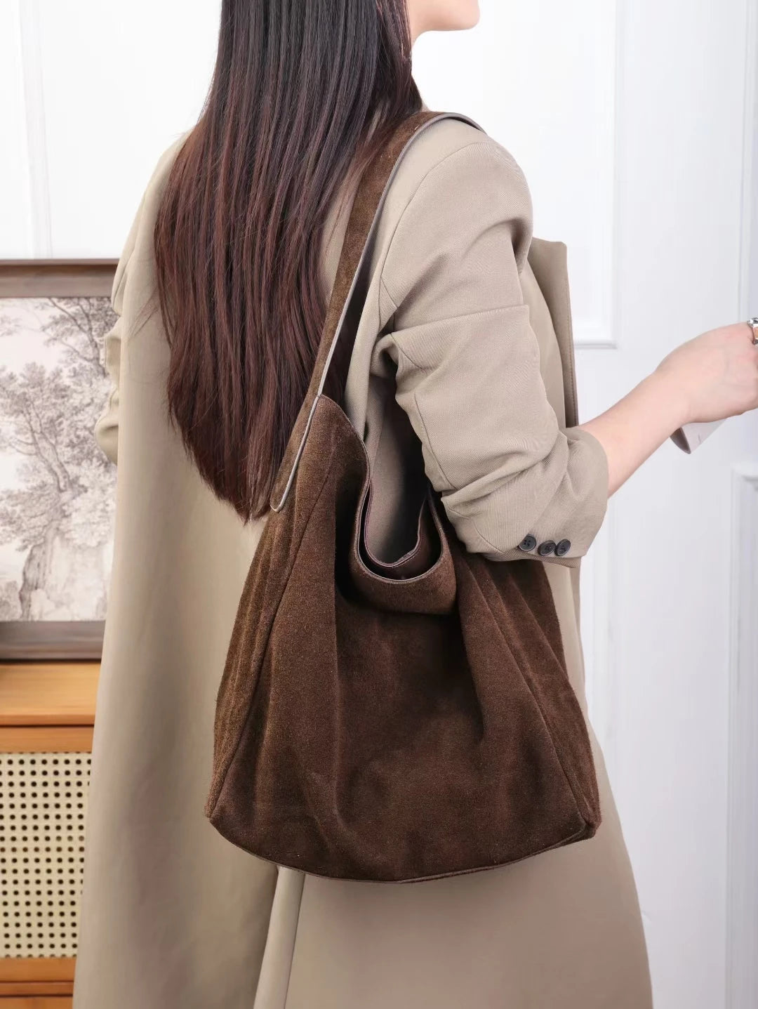 Soft Suede Cow Leather Women's Shoulder Crossbody Bags Luxury Designer Brand Ladies High Quality Large Tote Bag Autumn Winter