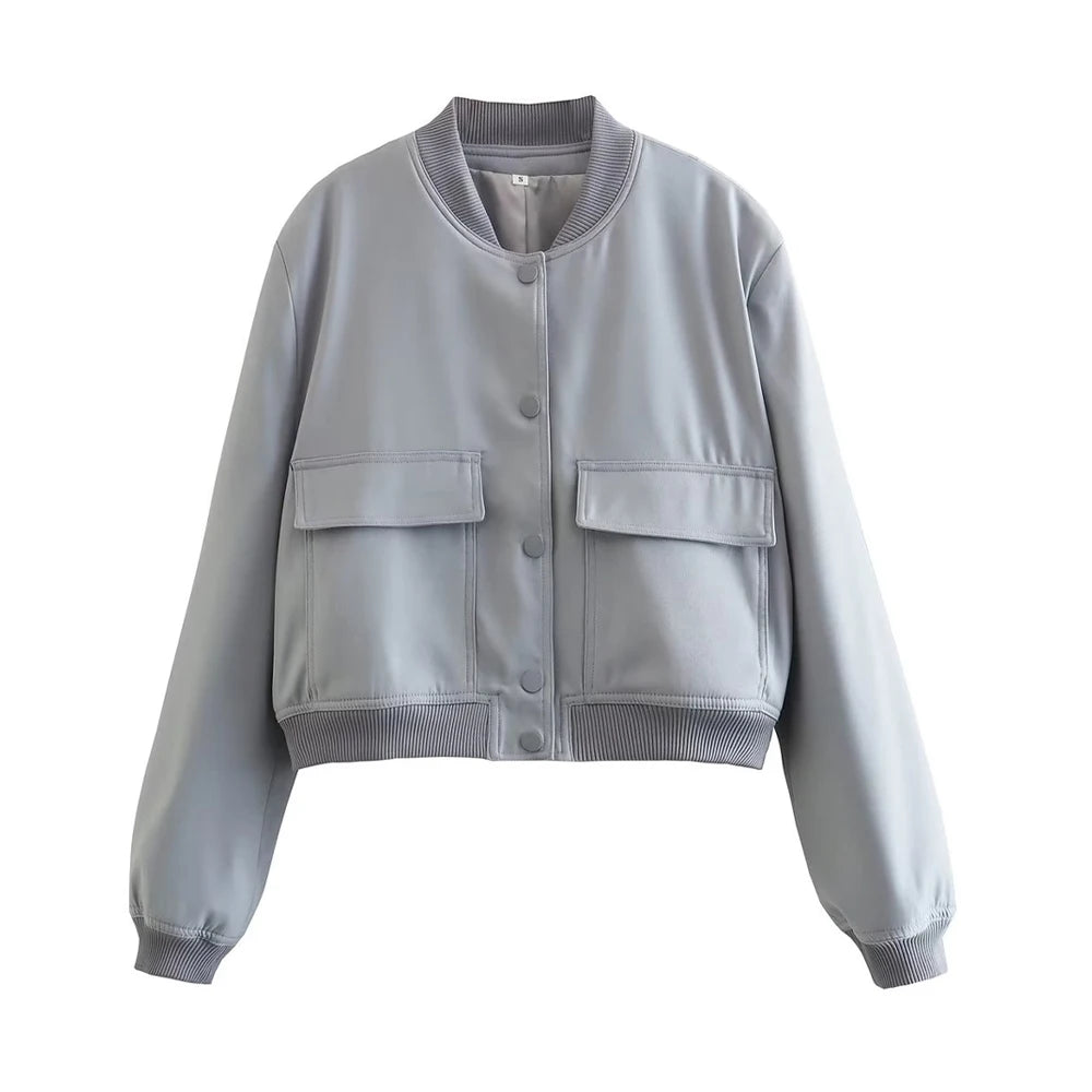 Women’s Vintage Utility Bomber Jacket – Chic Button-Down Outerwear