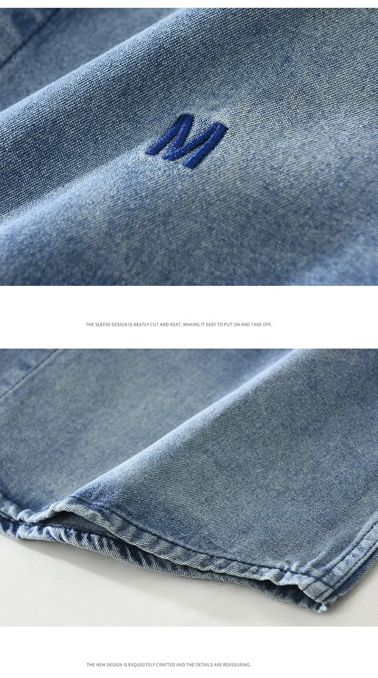 2025 Autumn New Letter-embroidered Vintage Washed Long Sleeve Denim Shirt for Men Clothing Cotton Versatile Streetwear CM7738