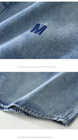 2025 Autumn New Letter-embroidered Vintage Washed Long Sleeve Denim Shirt for Men Clothing Cotton Versatile Streetwear CM7738