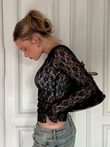 Elegant Sheer Lace Long Sleeve Crop Top