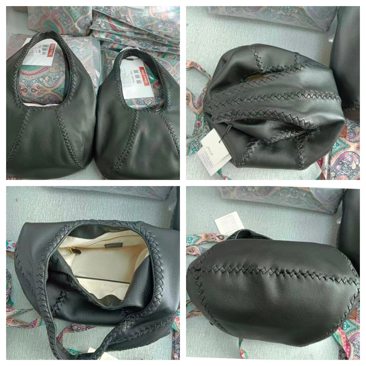 JAZZQ Soft Cowhide Leather Hobo Tote | Hand-Woven Detail