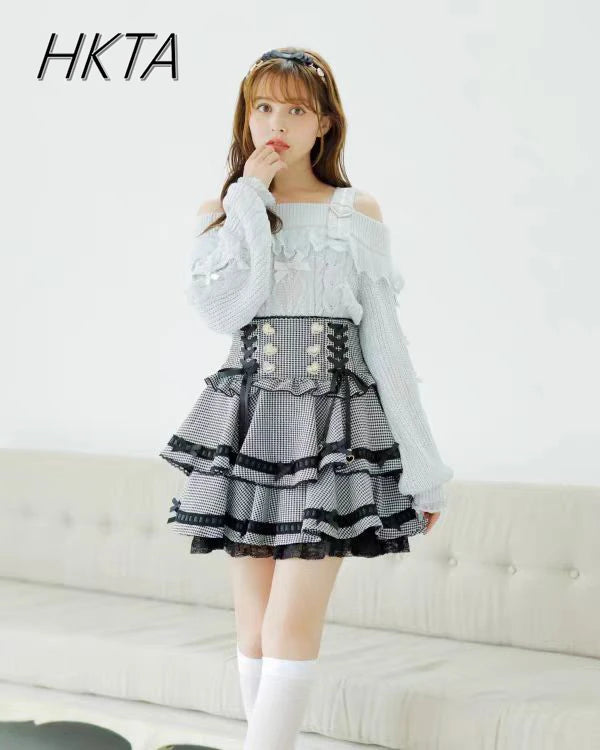 Lolita Plaid Strap Skirt – High Waist Mini for Women