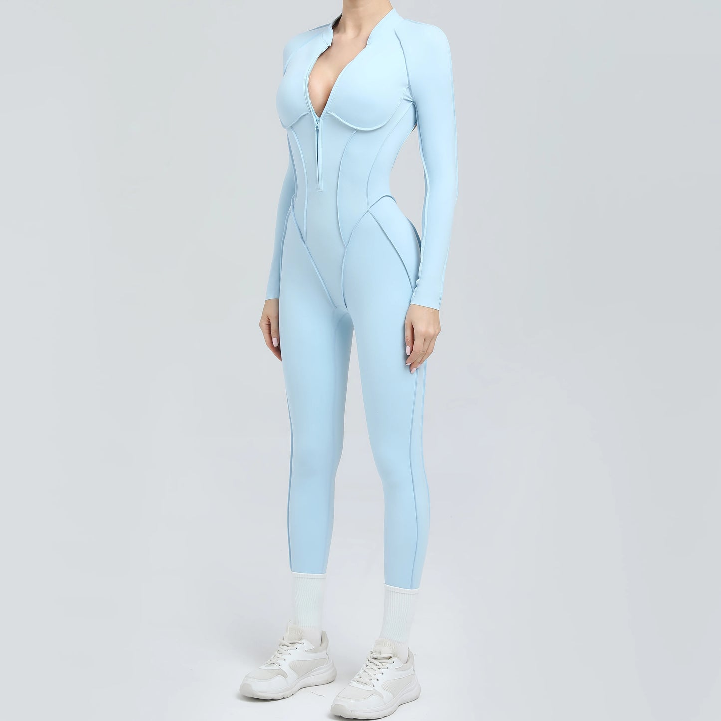 Long Sleeve Zip-Front Yoga Jumpsuit