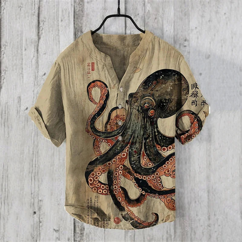 Men's USA-Made 3D Print V-Neck Summer Shirt | S-5XL