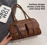 Women’s Coffee Brown Multi-Pocket Shoulder Bag | Vintage PU Leather Crossbody