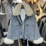 Women's Fox Fur Denim Winter Jacket – 2025 USA Streetwear Edition