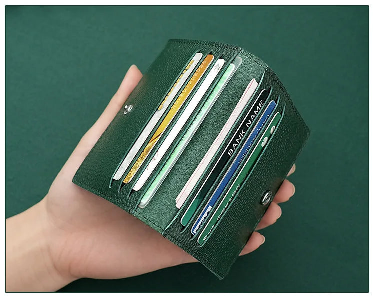 Ultra Thin Genuine Leather Card Holder 8 Slots Mini Wallet Slim Credit Card Case for Men Women