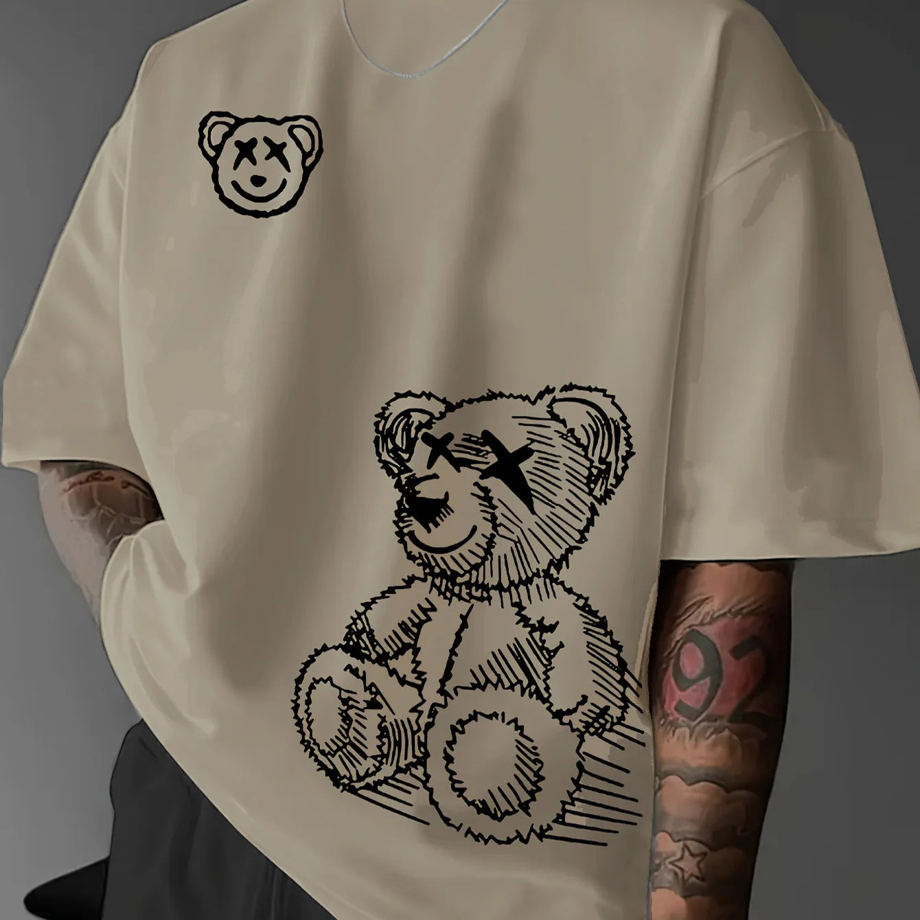 Men's Cartoon Bear 100% Pure Cotton Graphic Tee