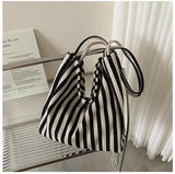 Female Casual Multifunctional Travel Top-handle Handbag Large Capacity Canvas Women Shopper Tote Simple Striped Shoulder Bag2025