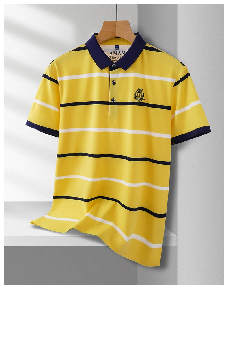 Men's Striped Polo | Letter Embroidery Summer Shirt