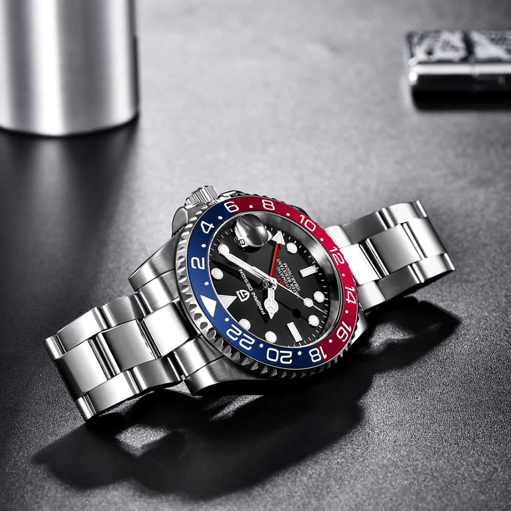 PAGANI DESIGN 40mm Automatic GMT Wristwatch Stainless Steel Waterproof Men Watch Top Brand Mechanical sports Watches Men PD-1662