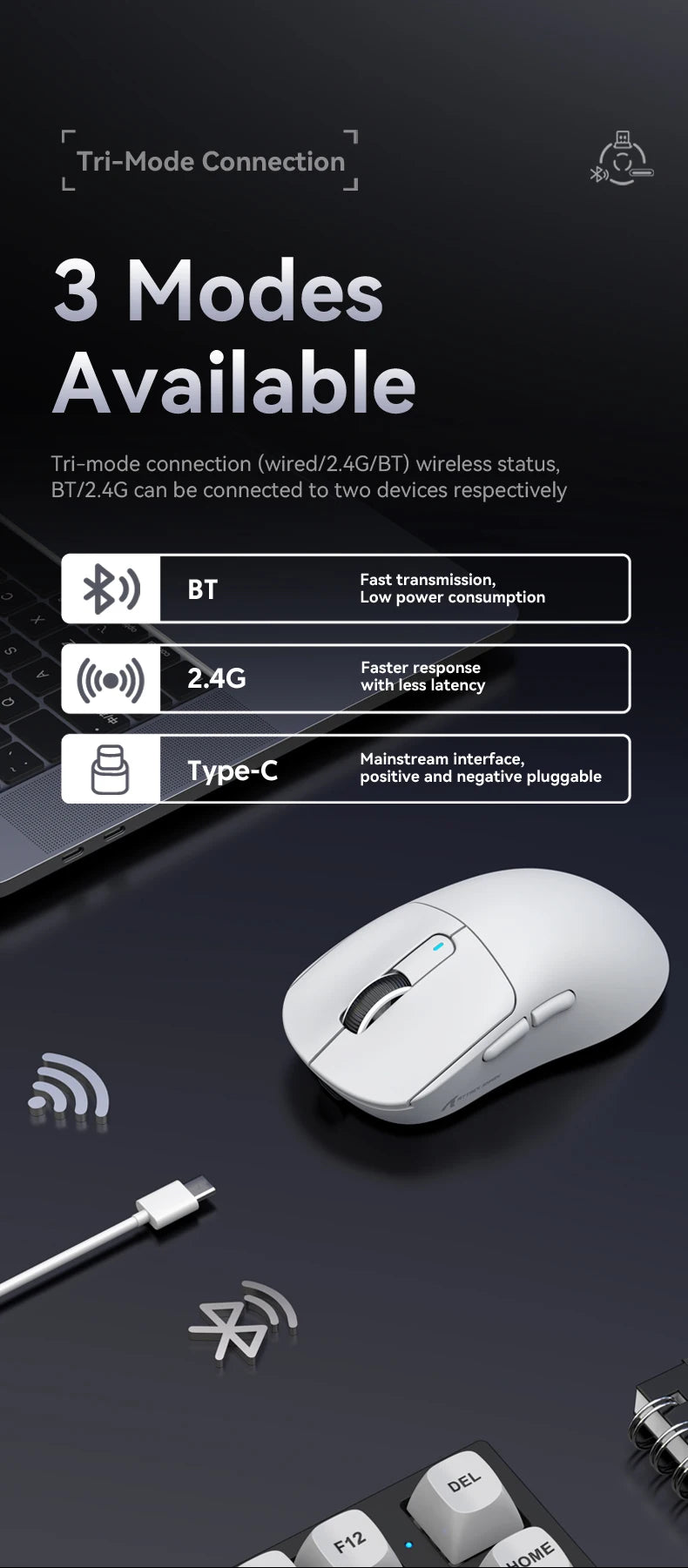 Attack Shark X3 PixArt PAW3395 Bluetooth Mouse,26000dpi,Wireless Tri-Mode Connection,Lightweight Macro Gaming Mouse