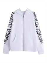 Letter Print Long Sleeve Zip Up Hoodies, Cyber Y2K Gothic Punk Sweatshirt, Women's Clothing