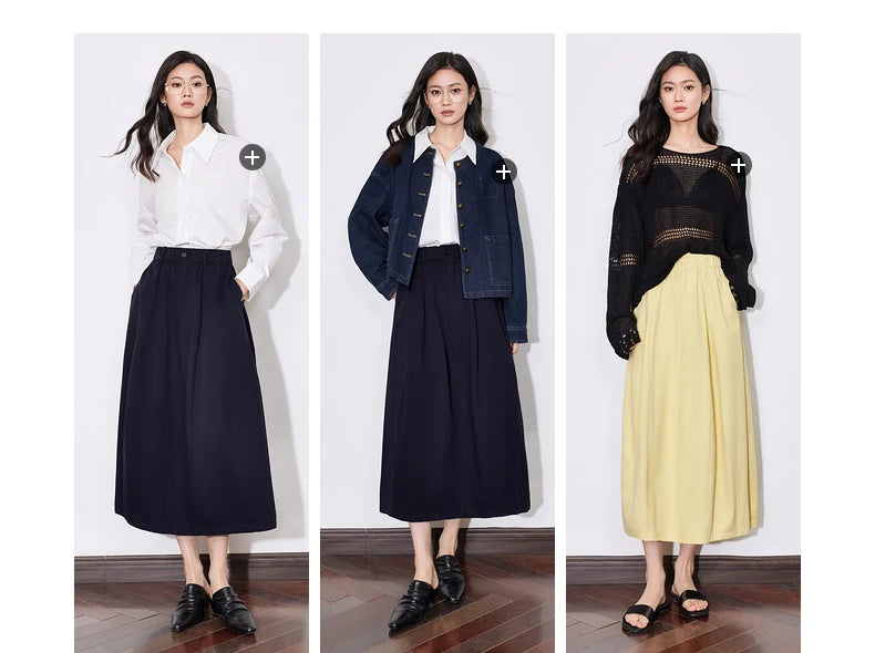 Toyouth Women's Cotton A-Line Midi Skirt | S–XL