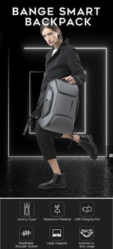 BANGE Business USB Charging Smart Backpacks Fits 15.6 Inch Laptop Commute Backpack WaterProof Carry On Bag for Men Travel Bags