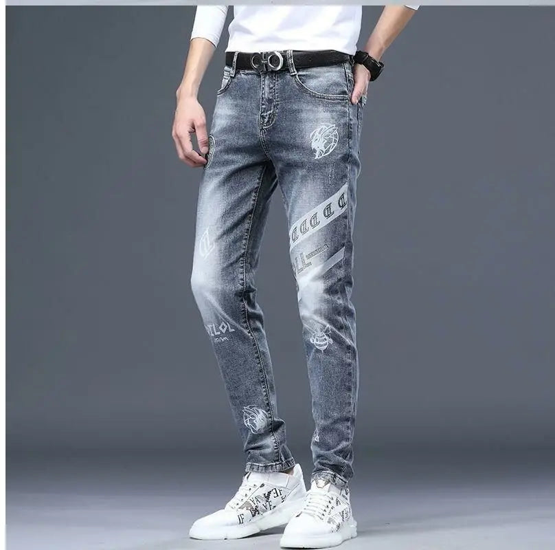 Men's Printed Stretch Slim Fit Denim Jeans