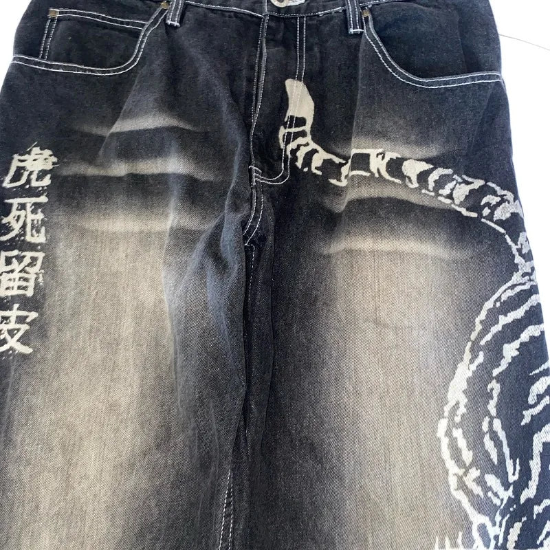 Men's Y2K Wide Leg Printed Baggy Jeans | Vintage Street Style