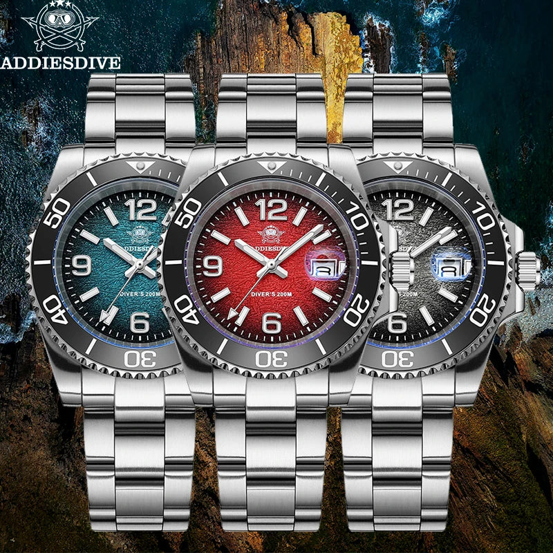 ADDIESDIVE Ceramic Bezel Colorful Dial Quartz Watches 41mm AD2513 Reloj Hombre 200m Waterproof BGW9 Luminous Diver Watch For Men