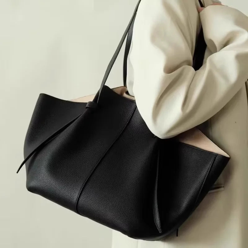 YUZEFI Women Tote Bag Solid Color Retro Minimalist Relaxation Luxury Versatile Daily Commuter Travel Large Capacity Shoulder Bag