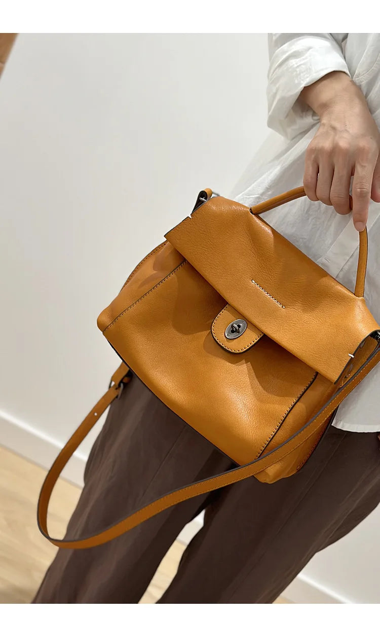 Johnature 2026 Autumn New Handmade Retro Genuine Leather Women's Bag Versatile Soft Cowhide Solid Color Shoulder Crossbody Bags
