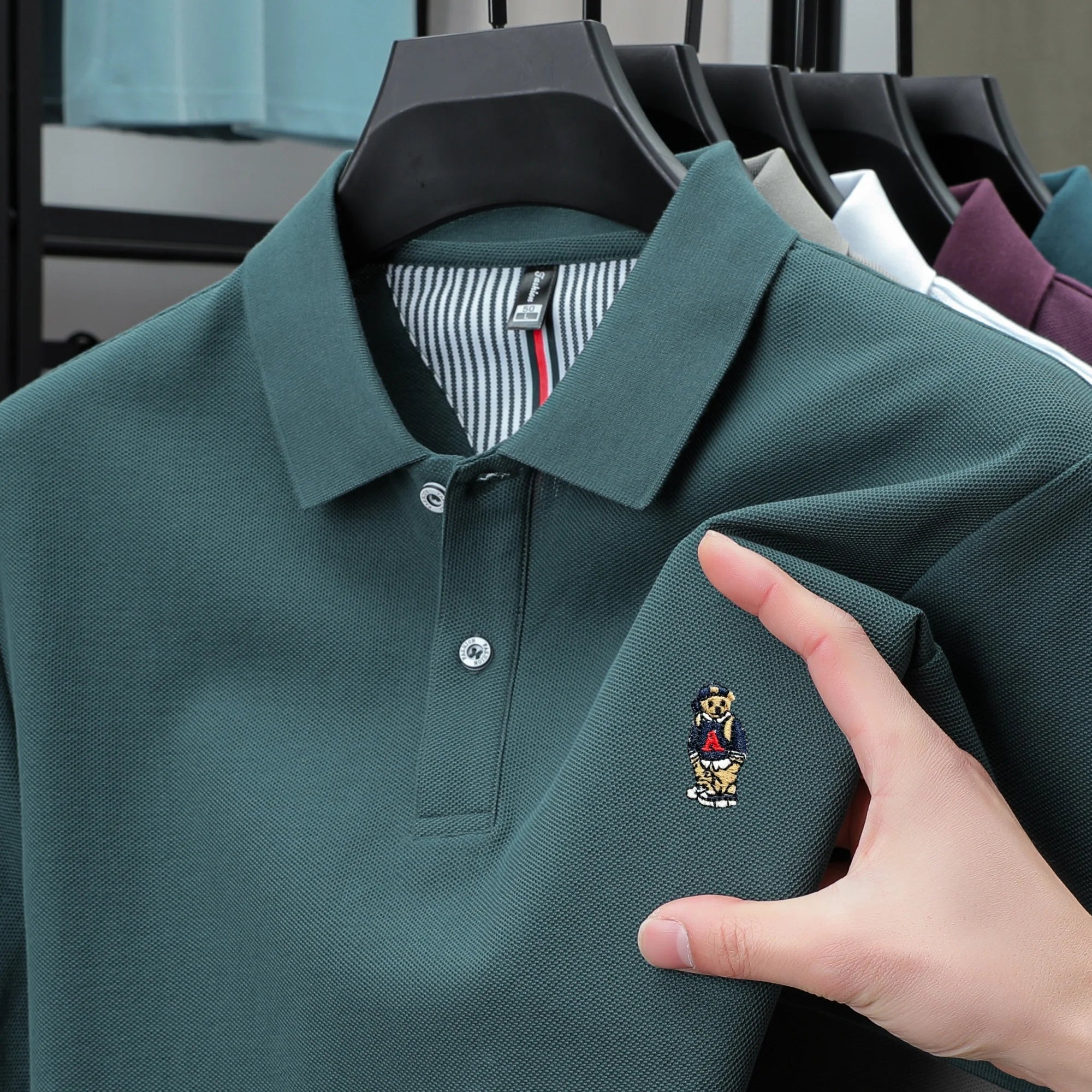 Men's Cotton Bear Embroidery Polo | Korean Style