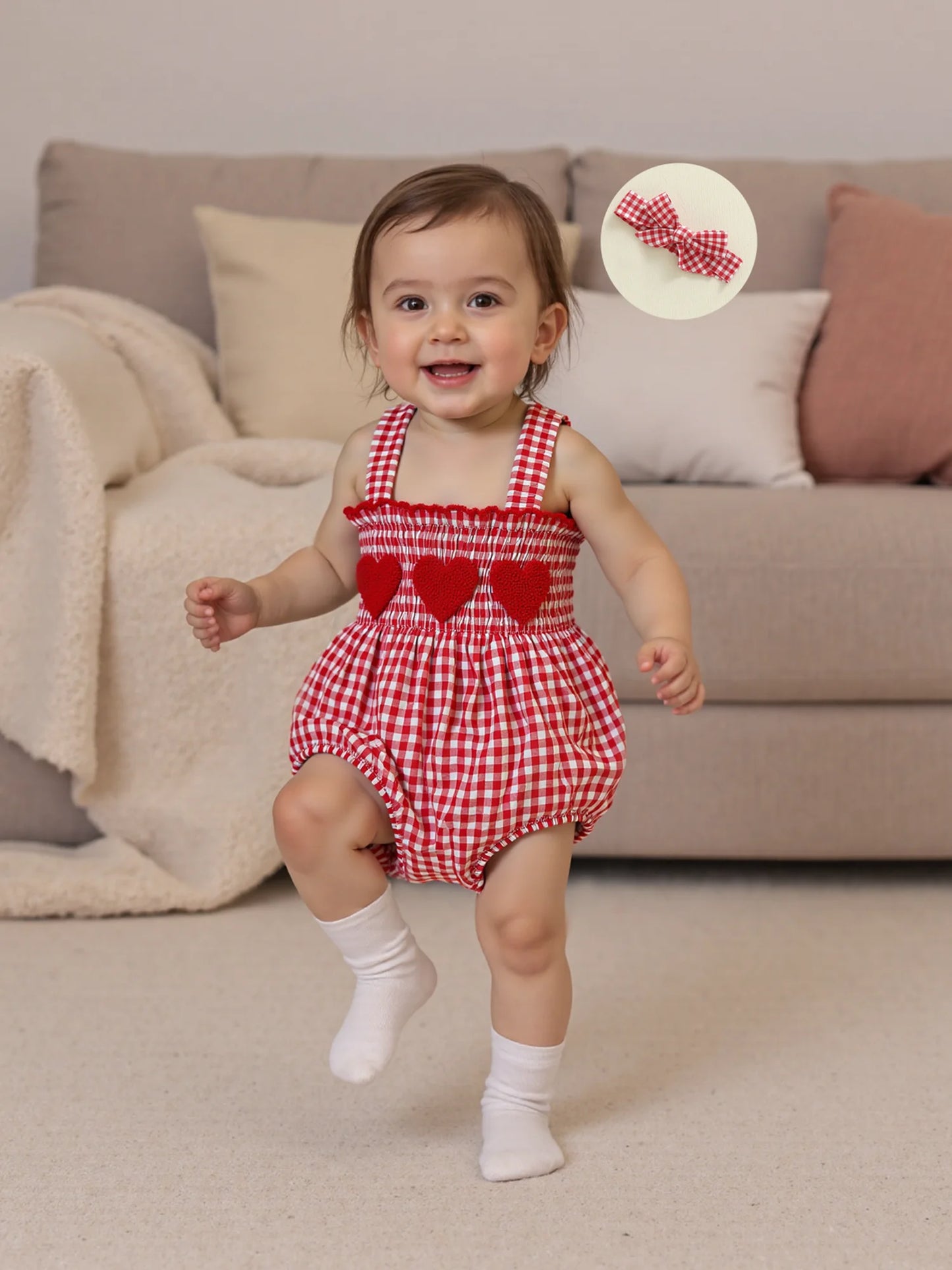 Toddler Girl Heart Print Romper & Headband Set
